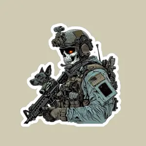Skull Trooper Tactical Stickers Elite Soldier with Loyal K9 Companion, Sticker Vinyl Waterproof, Gifts For Friends Or Festivals