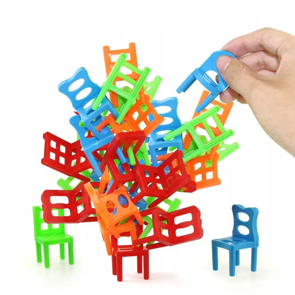 24pcs Colorful Plastic Stacking Chair Building Block Set - 3 Years+ Stress Relief Balance Toy, Music Desktop Puzzle, Parent-Child Early Education Gift for Kids