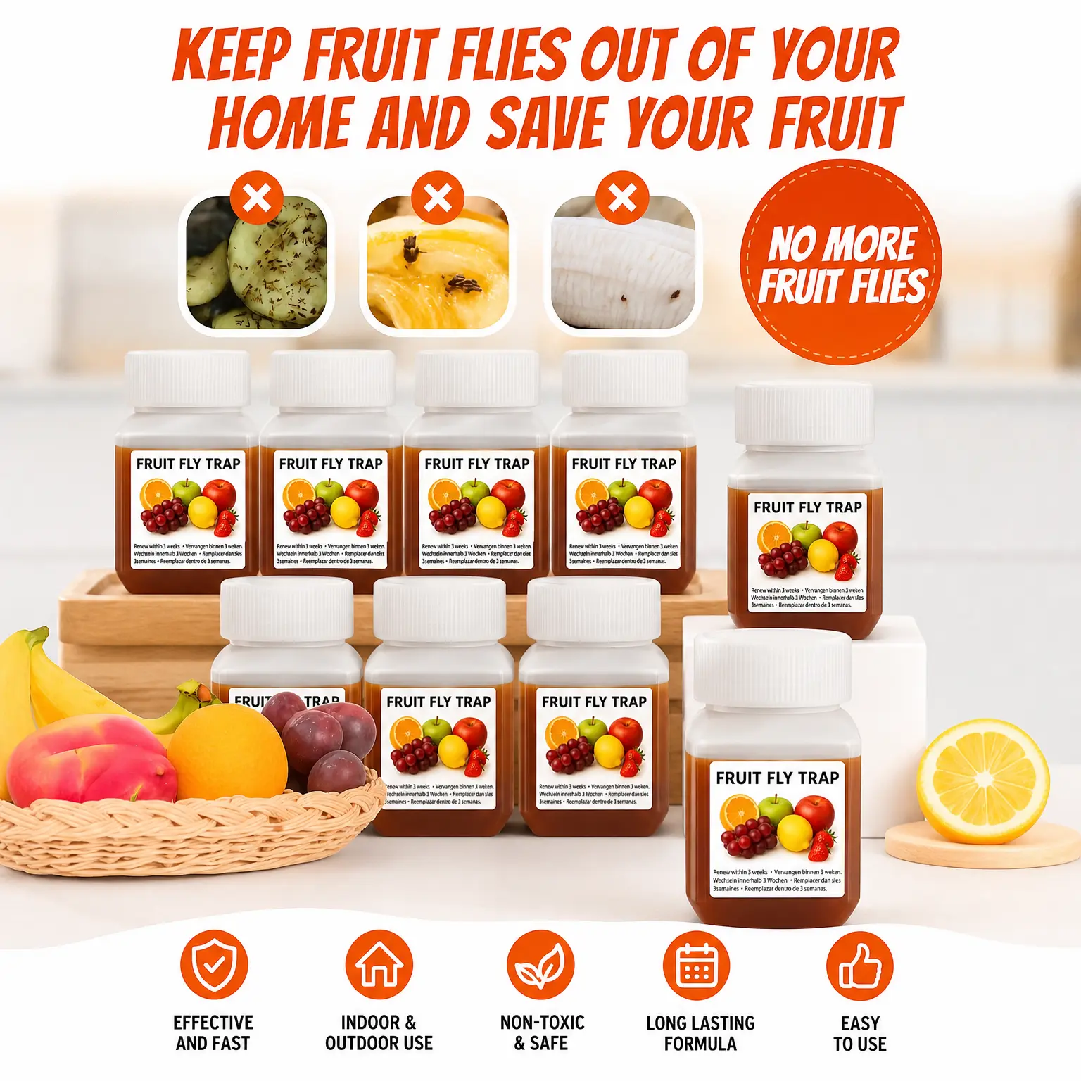 Bottles Fruit Fly Traps for Indoors – Highly Effective Gnat & Fruit Fly Catcher for Kitchen, Home – Sticky Bug Trapper with Powerful Lure (Non-Toxic, Ready to Use)