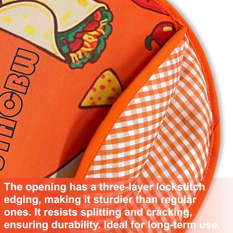 Large Premium Tortilla Warmer, Microwavable & Classic, Insulated Fabric Pouch Keeps Tacos, Naan, Pizza & Flour Tortillas Cozily Warm for 1 Hour, Outlasting & Ideal for Family Feasts, Orange