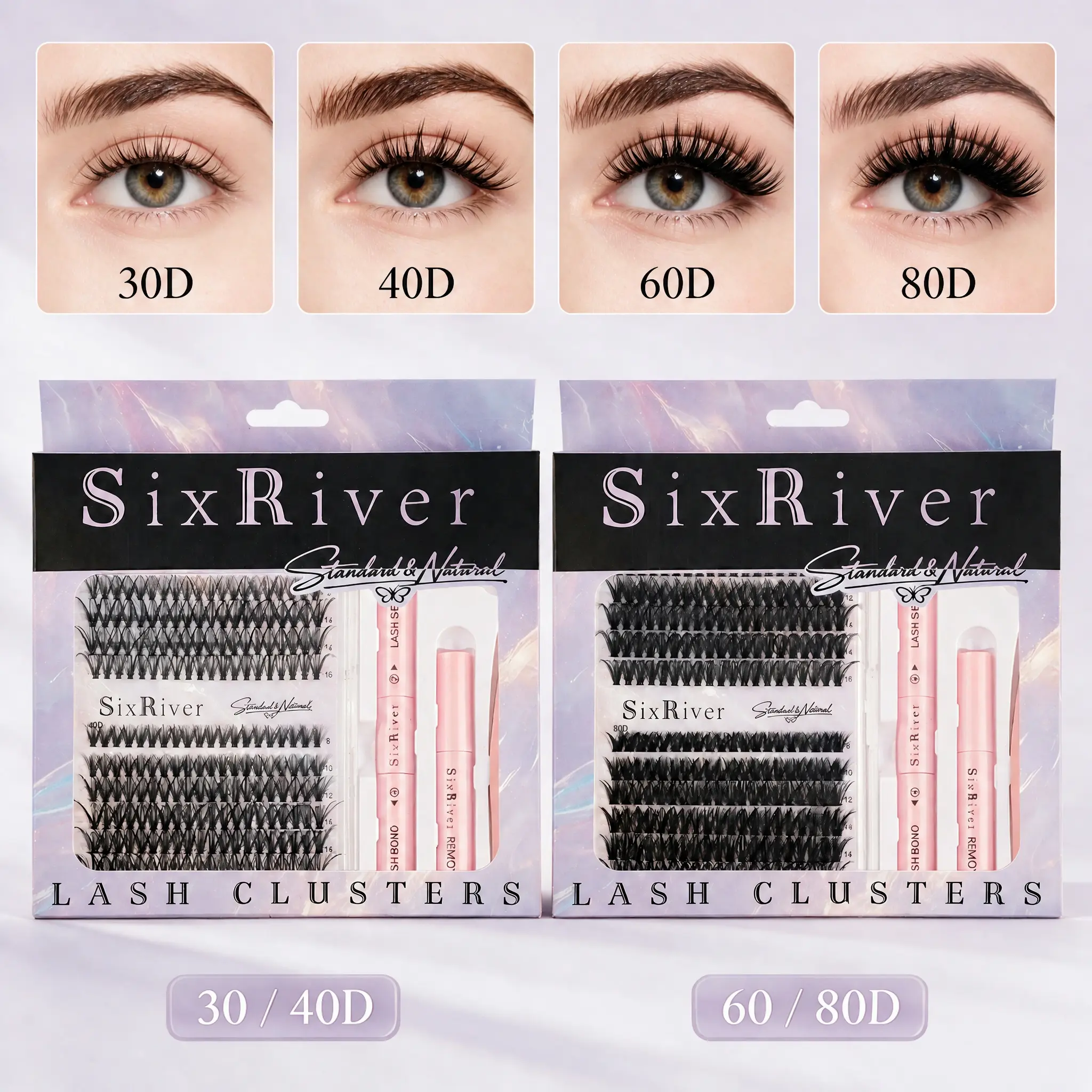 Cluster Eyelash Extensions, 30/40D & 60/80D Individual False Lash Clusters, Soft Reusable Lashes, Offering Natural Look and Dramatic Voluminous Eye Effects