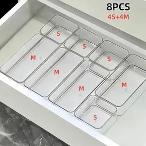 8 Piece Transparent Crystal Makeup Tool Organizer Set, Drawer Dividers & Desktop Storage Boxes, Cosmetic Makeup Organizer, Office Supplies Organizers, Home Organization