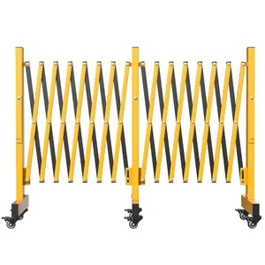 GARVEE 216cm Safety Barricade Fence - 12.5ft Carbon Steel Expandable & Retractable Barrier Gate, Mobile with Casters for Outdoor, Driveway, Pool Security