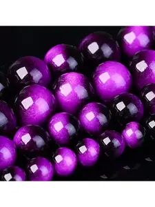 6/8/10mm Natural Stone Second Generation Purple Tiger Eye Round Beads Elegant Loose Spaced Beads for Jewelry Making DIY Bracelets, Necklaces, Earrings Crafts Women's Gifts