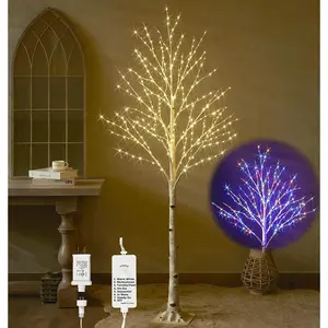 Lighted Birch Tree with 330L Warm White and Multi Color Fairy Lights 8 Functions 6FT, Faux Tree with Lights for Indoor Outdoor Christmas Party Easter Decoration
