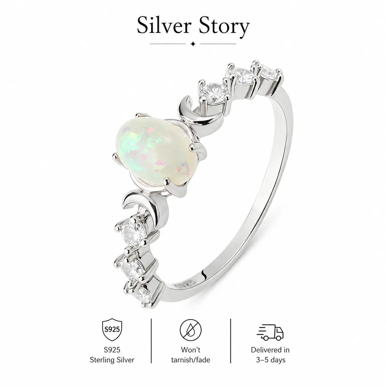 925 Sterling Silver Hecate Ring Synthetic Opal Ring Triple Goddess Moon Design Witchy Jewelry for Devotion High Quality Cubic Zirconia Silver Ring for Women Daily Wearing Gorgeous Ring Jewelry Gift for Mom Girlfriend, Mother's day Gift