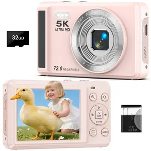 Pink 5K Digital Camera - 72MP Digital Cameras with 16X Zoom for Kids' Gifts - Autofocus Point and Shoot Digital Camera for Photography - UHD 2.8'' Screen Compact Portable Camera with 32GB SD Card(Pink)
