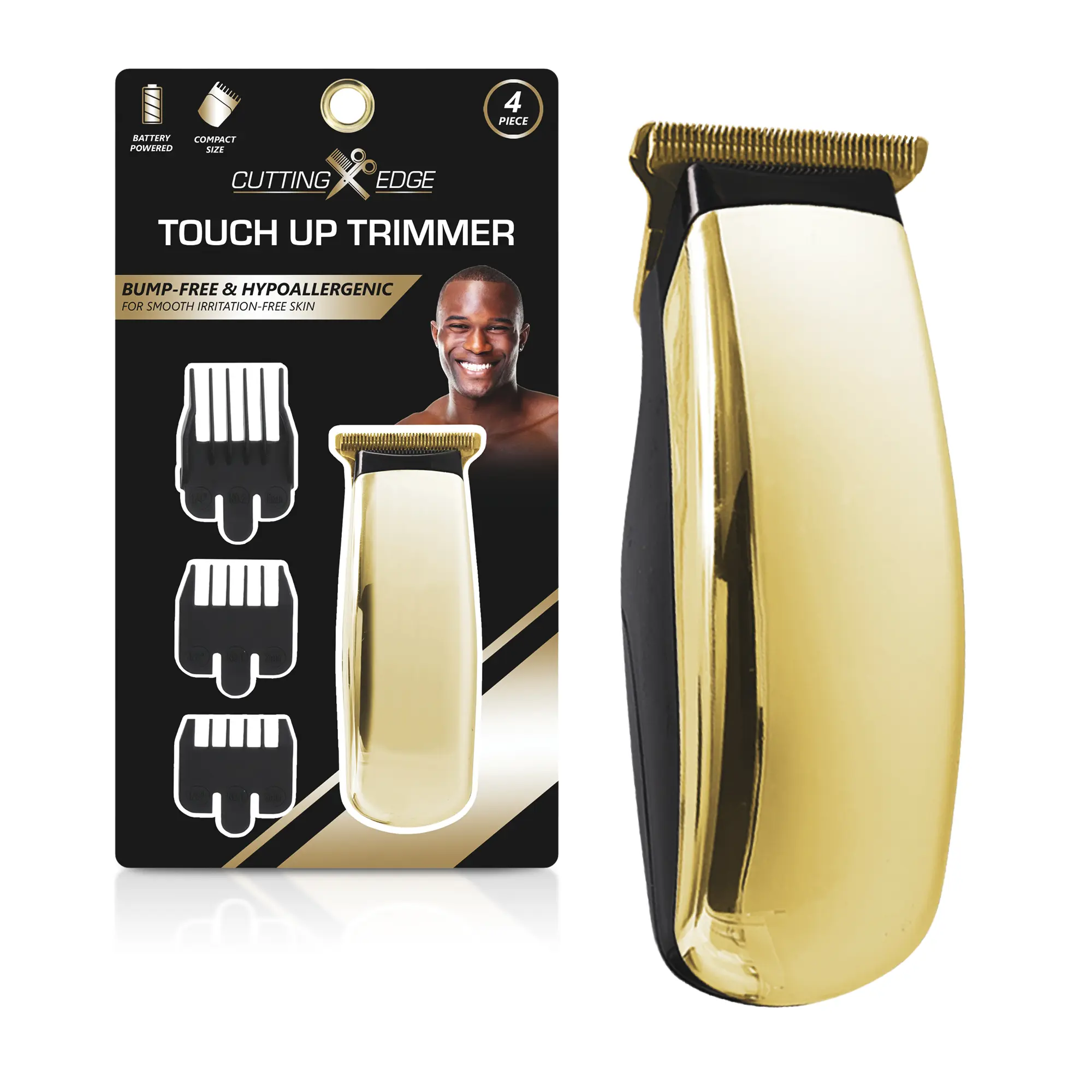 Cutting Edge Bump-Free & Hypoallergenic Battery Powered T-Blade Trimmer for Smooth, Irritation-Free Skin with 3 Guide Combs