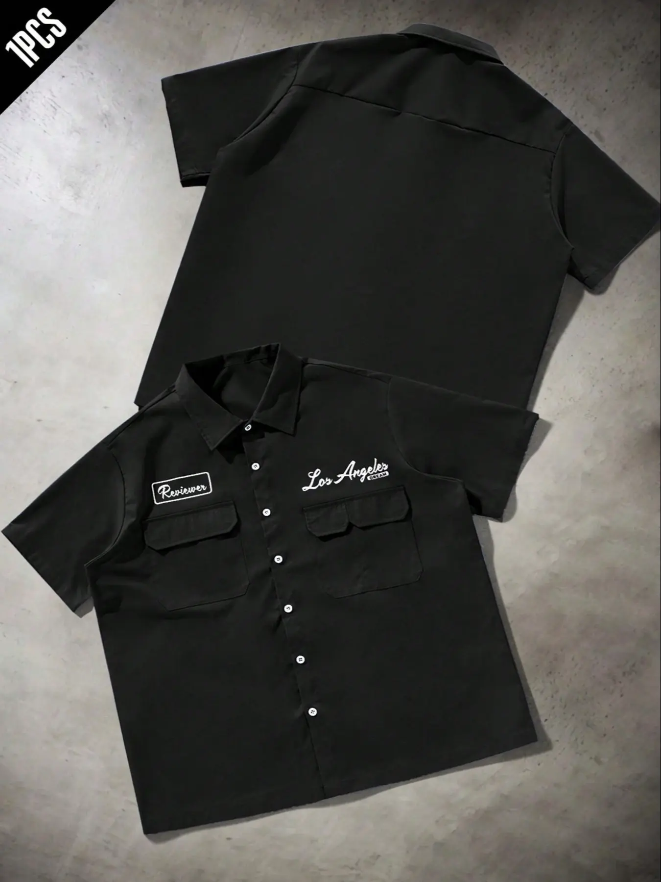 Men's Los Angeles Workwear Shirt, Retro Vintage Letter Print Double Pocket Button Front Shirt Button Down, Oversized Casual Short Sleeve Top for Streetwear, TikTok Viral Summer Fashion 2026, Casual Comfy Shirt, Casual Outings Shirt