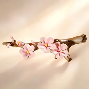 Handcrafted Ceramic Flower Branch Incense Holder, 3D Floral Incense Burner for Sticks, Aesthetic Zen Home Decor for Yoga Meditation, Boho Wall Hooks, Spiritual Gift for Relaxation, Cute Room Decor