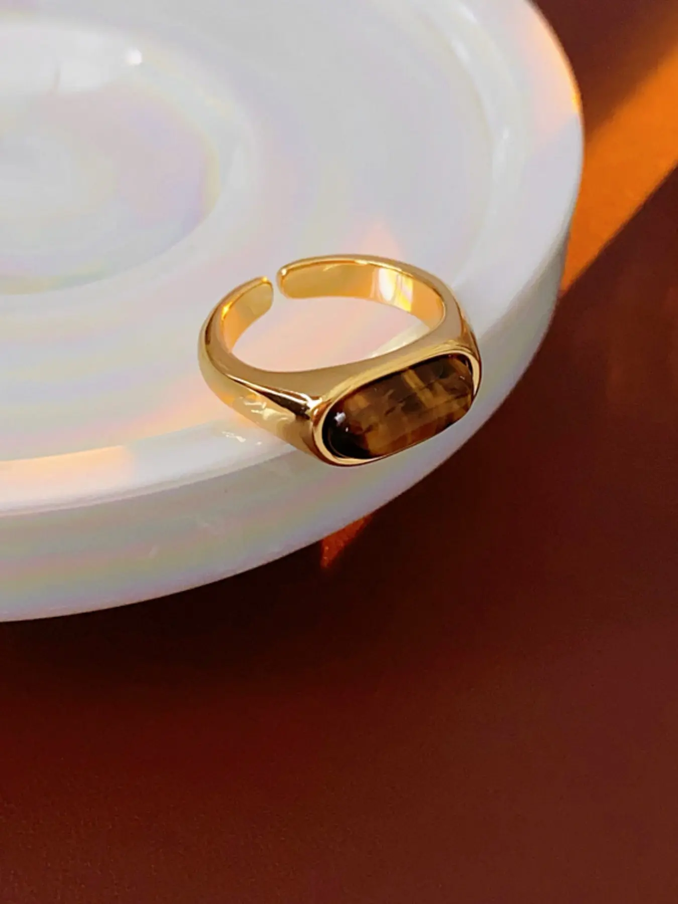 Oval Tiger Eye Stone Ring, Statement Ring, Oval Shaped Ring, Jewelry Rings, Unisex Elegant Fashion Accessory for Women & Men, Trendy All-match & Exquisite Jewelry for Birthday Gift