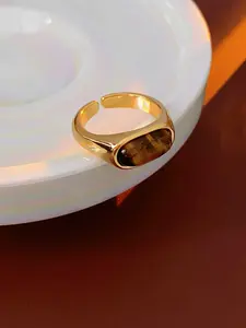 Oval Tiger Eye Stone Ring, Unisex Elegant Fashion Accessory for Women & Men, Trendy All-match & Exquisite Jewelry for Birthday Gift