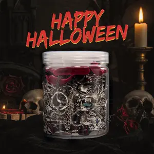 Mieuas Gothic Witch Mystery Surprise Jewelry Jar Set - 30 Handpicked Pieces Including Rings, Necklaces, Earrings & Occult Accessories for Halloween Gift Organiser Boxes Tin Canister
