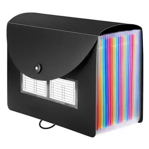 24 Pockets Expanding File Folder with Blank Labels, According File Organizer with Expandable Cover, Desktop Accordion Folders Letter A4 Paper.
