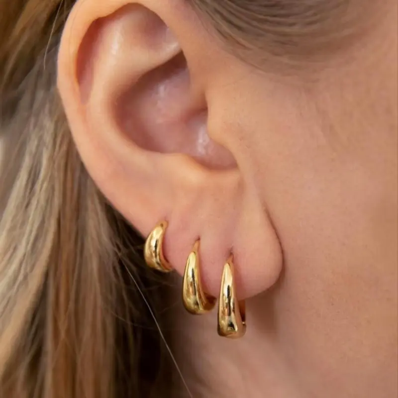 3 Pairs C-shaped Hoop Earrings, Fashionable Simple Copper Ear Jewelry for Women Men Daily Wear, Casual All-match Simple Chic Accessories, Elegant Minimalist Earrings