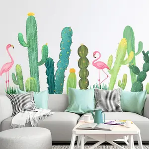 2 Pcs 45x60 Cm Plant Wall Stickers, Decorative PVC Decals with Cactus Flamingo Patterns, Removable Self-Adhesive Home Decoration