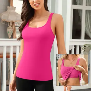 V FOR CITY Women's Cotton Tank Top with Shelf Bra Adjustable Wider Strap Camisole Basic Cami Tanks