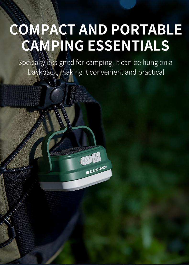 Black Panda-Portable Solar Light Super Convenient Dual Charging! TYPE-C Fast Charge + Solar Panel, High Lumen, Waterproof & Durable, Easy to Carry