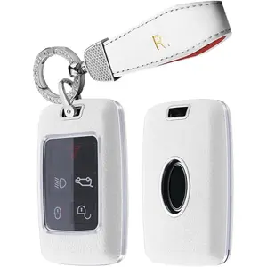 Key Fob Cover for Land Rover Defender Discovery Sport New Range Rover Evoque Sport Velar Jaguar E-Pace I-Pace Accessories Car Key Case Keychains 5 Buttons White