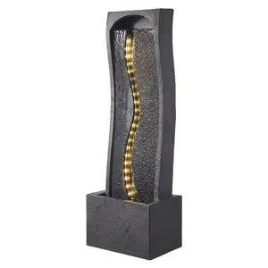 Summervibes VEVOR Outdoor Water Fountain, 38.58 in Height Fountain and Waterfall, 1-Tier Floor Standing Rock Base Style Fountains with with LED Light and Pump, for Outdoor Indoor Garden, Home, Patio Backyard