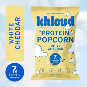 White Cheddar Khloud Protein Popcorn by Khloe Kardashian | 7g of Protein Per Serving | No Seed Oils | Gluten-Free | Available in 4pk or 12pk