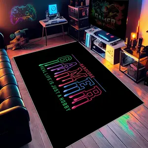 Game Console Pattern Area Rug, Non-slip Soft Floor Mat, Rectangle Home Decorative Carpet for Game Room, Bedroom, Living Room