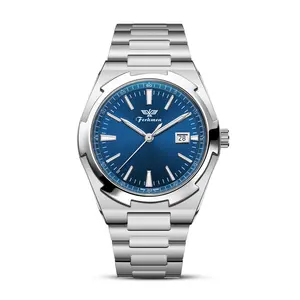 Ferhmen Authentic Men's Quartz Luxury Watch, Blue Dial Stainless Steel Band, Water Resistant with Date, Minimalist Business Style, Scratch-Proof, Must-Have for Professionals, Versatile for Business & Casual Wear