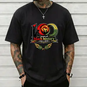 100 Years Black Excellence 1926-2026 Back Graphic T-Shirt Juneteenth Black History Month Pan-African Pride Heritage Melanin Casual Men Women Tee