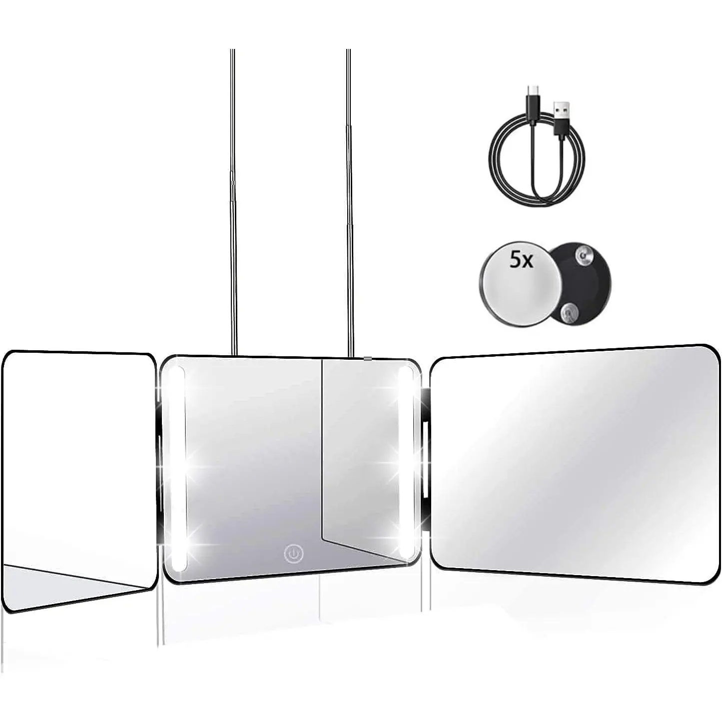 Led 3 Way Mirror Trifold To See Of Head For Self Hair Barber Supplies Accessories 360 Makeup Vanity With Light