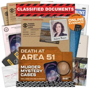 MMC Death at Area 51 – Thrilling Murder Mystery Games for Adults in a Classified Military Base – 47 Evidence Pieces, 150 Min Gameplay (3.5/5 Difficulty) – Cold Case Files Game for 1-10 Players