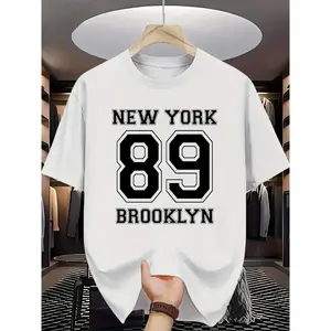 New York Brooklyn No. 89 Retro Crew Neck Men'S T-Shirt, Street Trend Fashion Item (3-13Y)