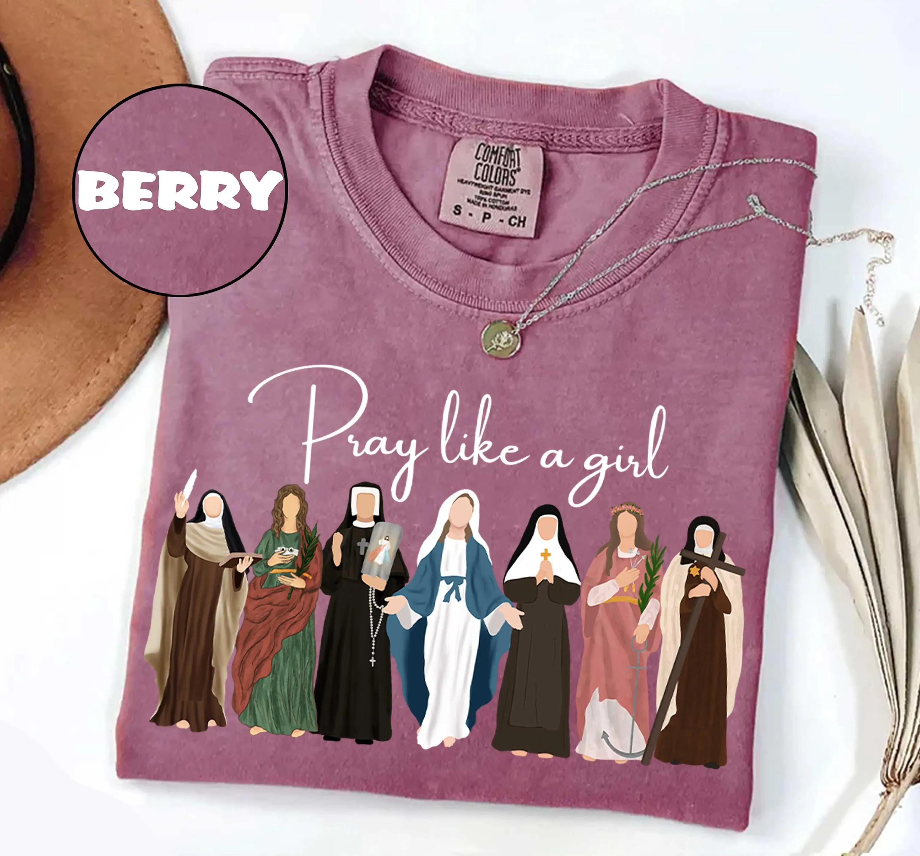 Comfort Colors Catholic Saint Shirt, Pray Like A Girl Christian Tee, Faith Inspired Women Gift, Cute Church Clothing tee