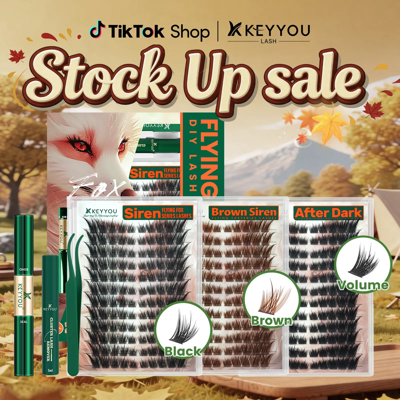 KEYYOU Siren Kit Flying Fox Cat Eye DIY Cluster Lash Extension Kit Volume Individual Lashes Waterproof Long-Lasting Self Application Eyelashes #September Stock Up