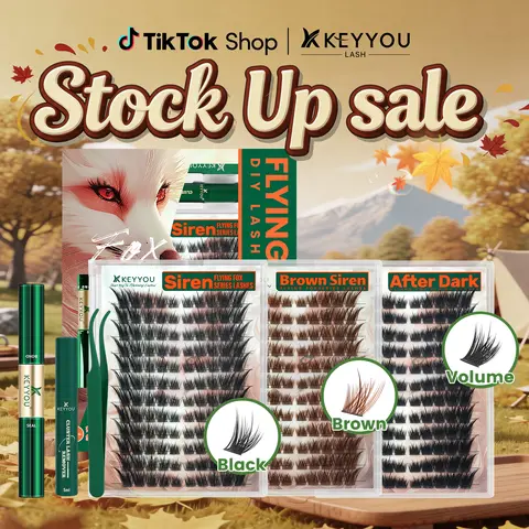 KEYYOU Siren Kit Flying Fox Cat Eye DIY Cluster Lash Extension Kit Volume Individual Lashes Waterproof Long-Lasting Self Application Eyelashes #September Stock Up