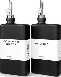 Black Glass Olive Oil Dispenser Bottle for Kitchen - Soy Sauce Dispenser, Coffee Syrup Bottle - Modern Kitchen Decor for Restaurant, Airbnb, Coffee Bar Accessories (Black, Set of 2)