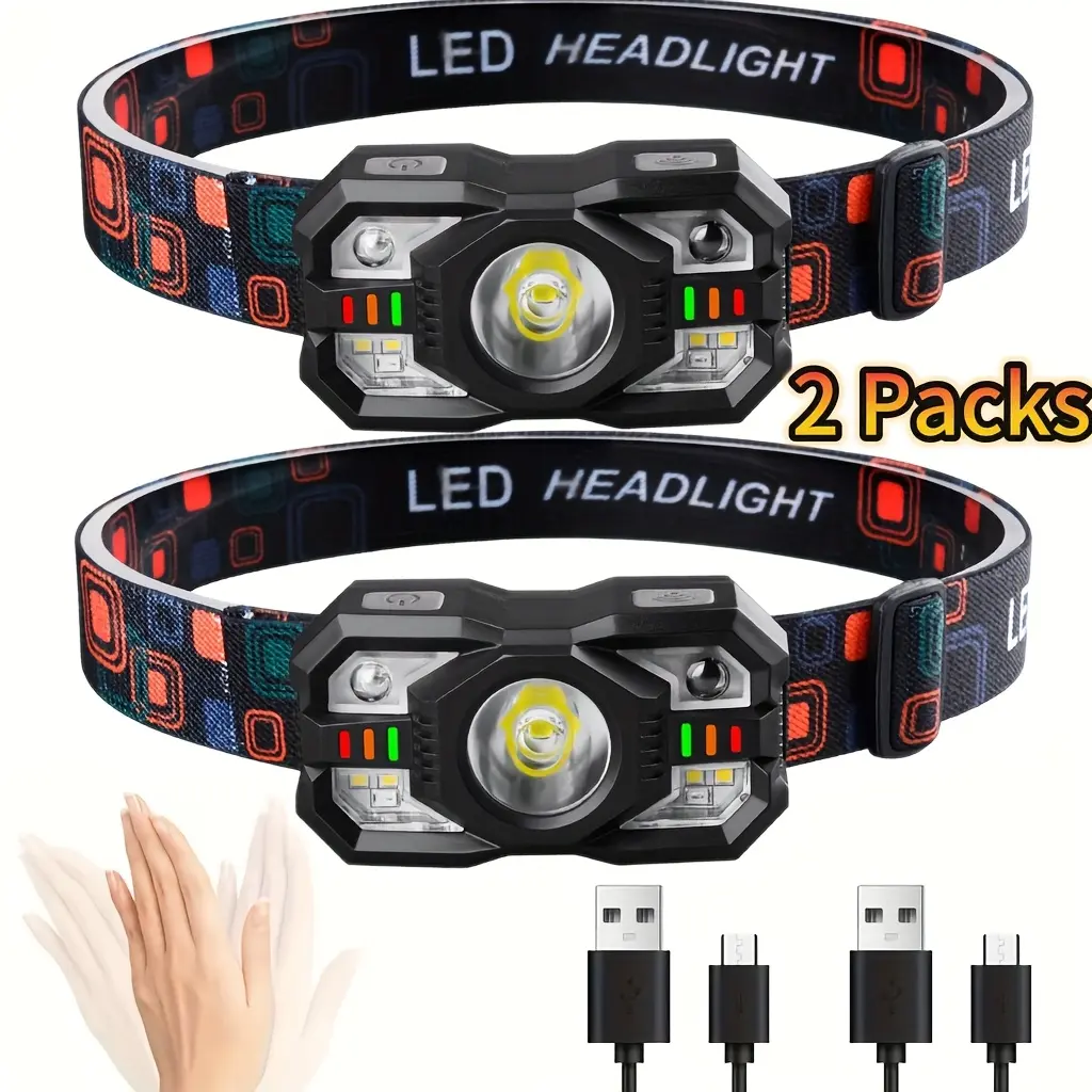 ADLIGH LED Headlamp (2 Packs) - 1200 Lumens, 300m Beam, Motion Sensor, 8 Modes, USB Rechargeable, 0-45° Adjustable, High-Power Portable Flashlight, Adult Emergency Prep Tools and Cool Gadgets, Outdoor Home Improvement Lights