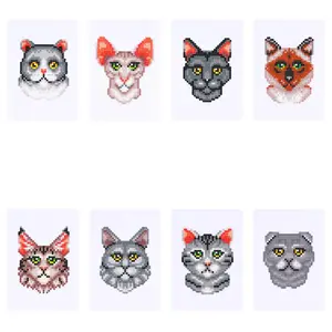 Kitty Pattern Mini Diamond Arts Colorful Painting Kit without Frame, 8 Counts/set Round Drill Embroidery Design Set Mosaic Art and Crafts for Home Decor