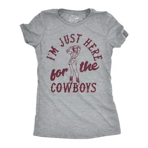 Womens Funny T Shirts Im Just Here For The Cowboys Sarcastic Western Graphic Novelty Tee For Ladies Funny Womens T Shirts Cute Vintage Fashion Casual Ladies T-Shirt Gift Funny Adult Humor Top Women's Novelty Light Grey