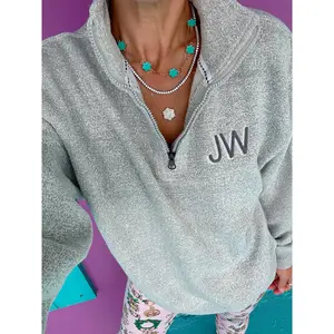 Charcoal Gray Embroidered Quarter Zip Pullover