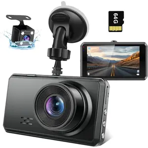 2K Dual Dash Camera For Cars, Free 64G SD Card, FHD 2K+1080P Dash Cam Front and Rear, 3.2'' IPS Screen, 176° Wide Angle Dashcam, 24H Parking Monitor, G-Sensor, Loop Recording, Night Vision, WDR
