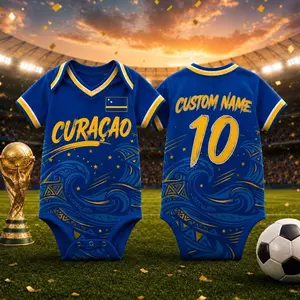Personalized Curaçao Baby Bodysuit, Custom Name Number Infant Soccer Outfit, Curaçao Baby Jersey Gift fof him L0W