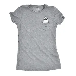 Womens Pocket Shark Funny T shirts Printed Graphic Jaws Cool Shark Novelty T shirt Funny Womens T Shirts Cute Vintage Fashion Casual Ladies T-Shirt Gift Shark Tops for Women Women's Novelty Tees Light Grey