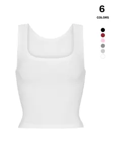 2026 Women's Ribbed Square-Neck Crop Top, Slim-Fit Sleeveless Top, Camisole Tops, Casual Fitted Sleeveless, Stretchy Fabric, Available in 6 Colors, Casual Trendy Style