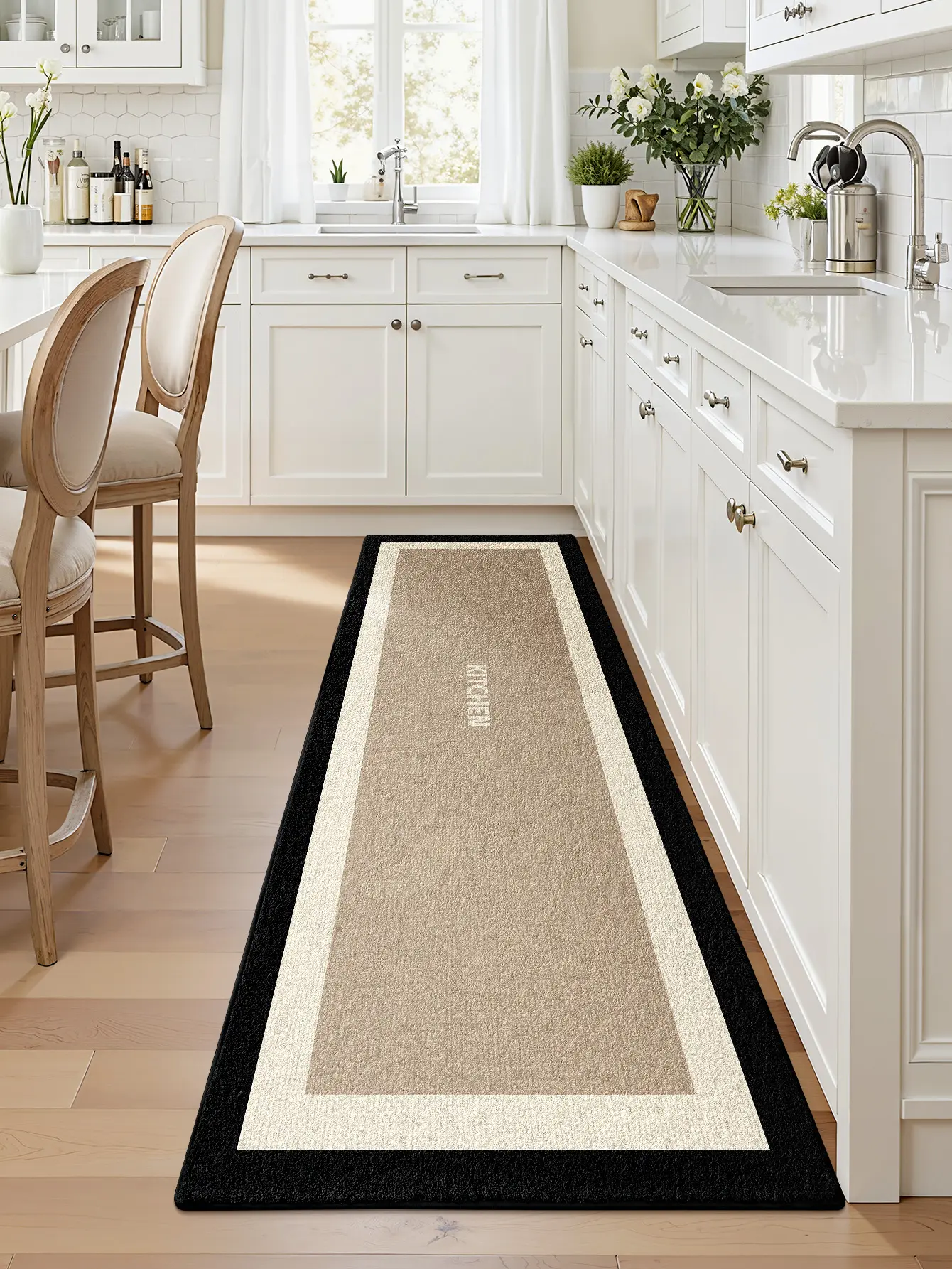 LUMI Kitchen Rug Set of 2 Pieces Non-slip Kitchen Mats Fall Printed Bathroom Rug Set Non-Slip Stain-Resistant Home Decor Floor Mat for Modern Interiors Checkered Hallway