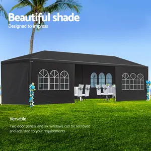 Edot Store Black Gazebo Canopy Tent by Edot Store: Large 10x30 ft Size w/ 8 Removable Sidewalls for Big Events. Waterproof, Sturdy Frame & Easy Assembly. Perfect for Receptions & Parties!