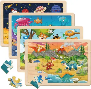 Puzzles for Kids Ages 4-6 - 4 Pack Wooden Jigsaws with 24 Pieces, Educational Toys for Boys and Girls, Great Gifts for Toddlers