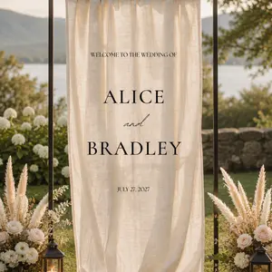 Custom Wedding Welcome Sign, Personalized Fabric Wedding Banner, Elegant Bridal Reception Decor, Modern Ceremony Entrance Sign for Bride Groom