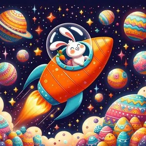 5D DIY Full Drill Round Diamond Painting Kit - Astronaut Rabbit Mosaic Canvas DIY Wall Art, Home Wall Decor