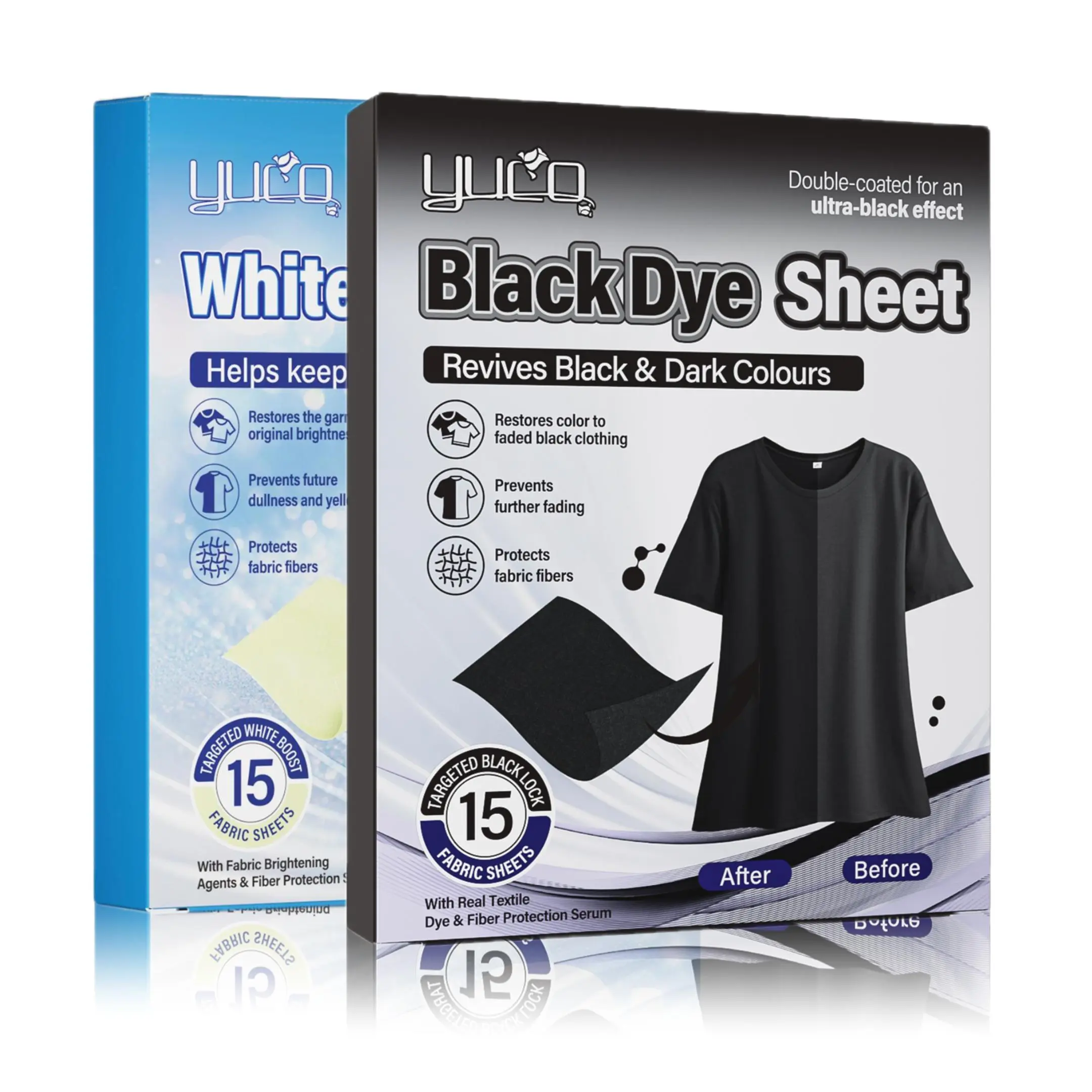 YUCO Laundry Color Restorer Sheets for Black & White Clothes, Restore Faded Black Clothes and Brighten Yellowed Whites, Fabric Renewal Laundry Sheets, Fast Dissolve Deep Clean Formula, Easy Laundry Solution for All Fabrics Color Restoration No Irritating
