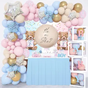 Amandir 164PCS Gender Reveal Balloon Boxes Decorations, Pink and Blue Balloon Garland Kit 4pcs Boxes with Letters (A-Z+Baby) for Baby Shower Birthday He or She Gender Reveal Party Supplies